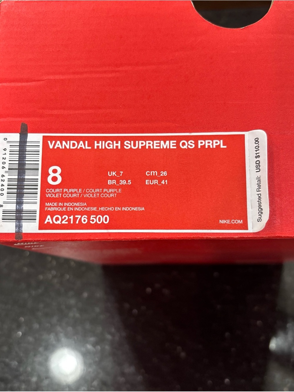 Nike Purple Satin Vandal High Supreme QS Excellent Men’s 8 AQ2176500 - Picture 9 of 10